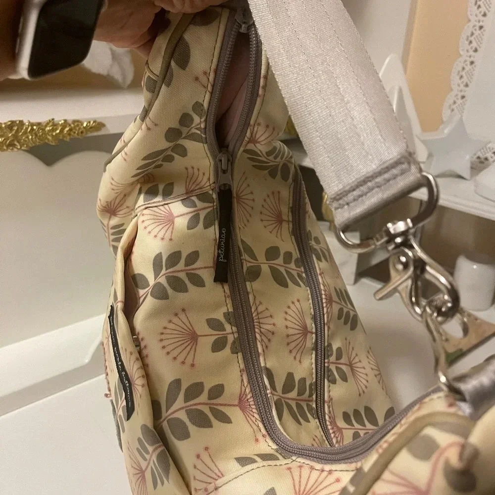 PETUNIA PICKLE BOTTOM Shoulder Diaper Bag Green & cream Floral Big